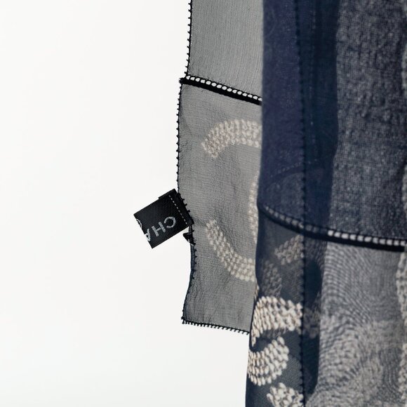 Chanel Navy Gauze & Chiffon CC Chainlink-Border Scarf - Picture 3 of 4
